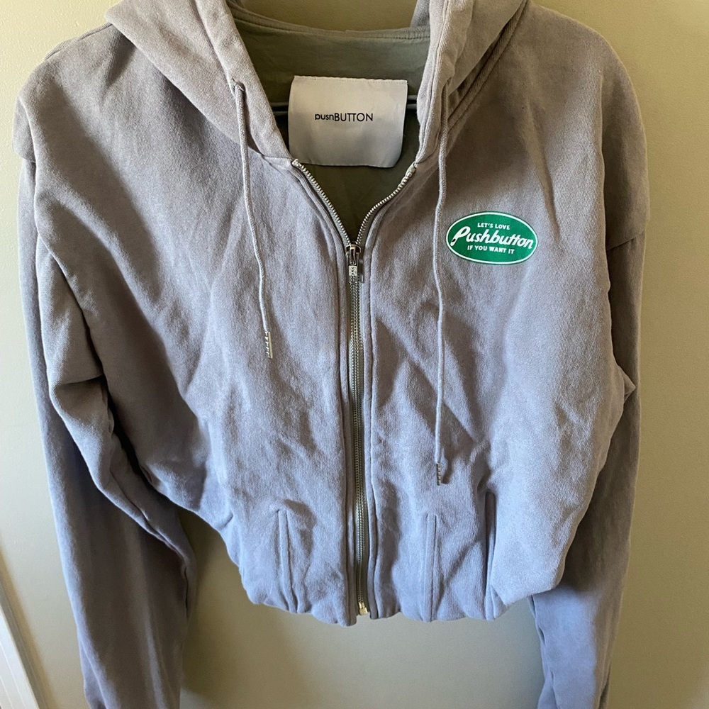 Pushbutton Gray Zip-Up Hoodie